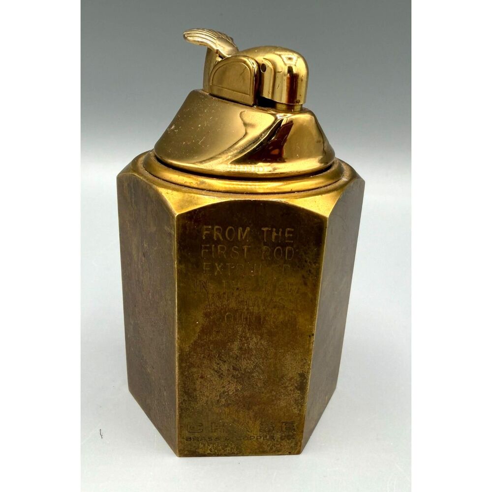 Vintage Chase Brass & Copper Co. 1965 Extruded Brass Tabletop Lighter Engraved
